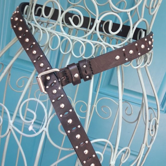 Genuine Leather Belt Metal Studded Silver Studs Grommets Rivets Goth Medieval. T - Picture 6 of 12